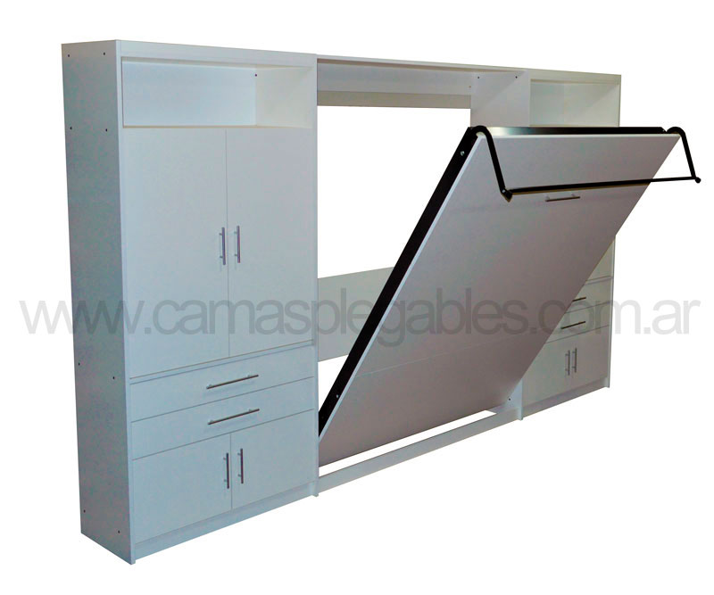 Mueble camas rebatible para colchon 2 plaza con placard vestidor y cajoneras 2